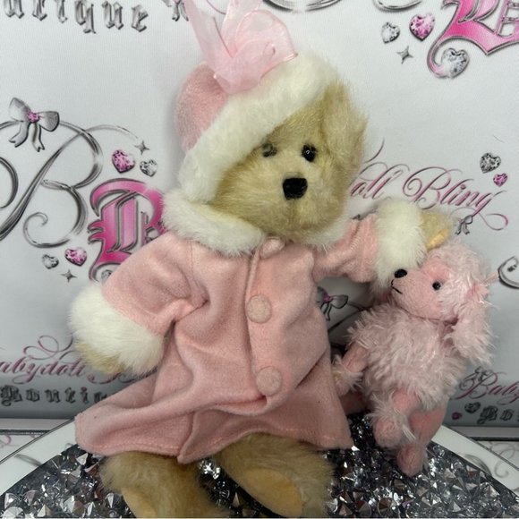Dan Dee Plush Louis DeMas Pink Stuffed Teddy Bear Holiday with dog ๐ฉ poodle - Picture 2 of 4